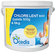 Chlore Lent piscine bloc 500<br>Seau 4.5kg