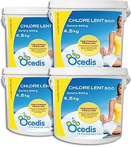 Chlore Lent Piscine Maxi Bloc 500<br>OCEDIS ® pack 4 x 4.5kg